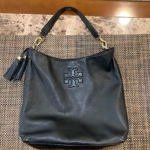 Thea Black Pebbled Leather Hobo Bag